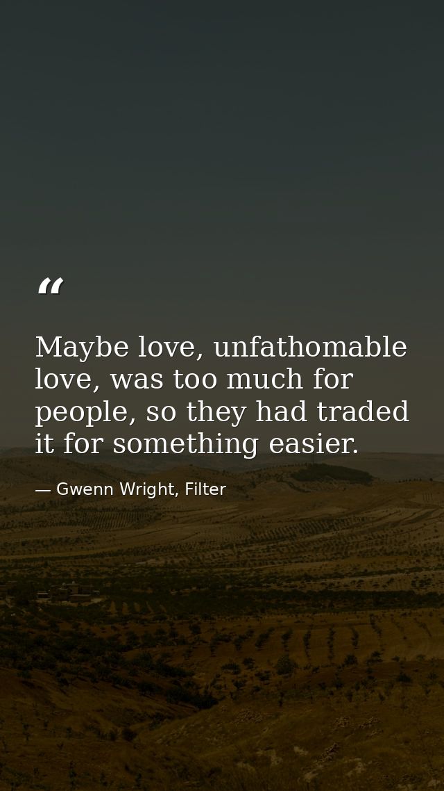 Maybe love, unfathomable love, was too much for people, so they had traded it for something easier. — Gwenn Wright, Filter