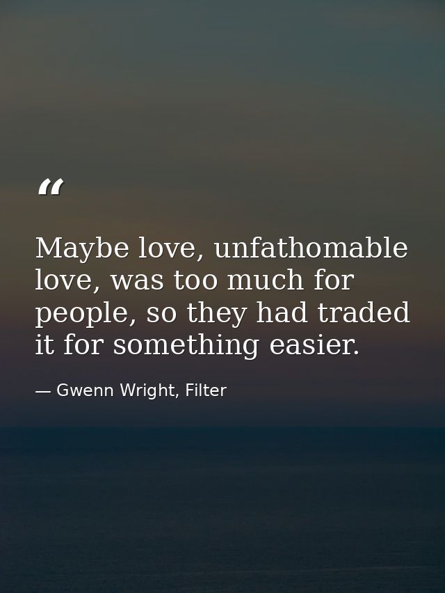 Maybe love, unfathomable love, was too much for people, so they had traded it for something easier. — Gwenn Wright, Filter