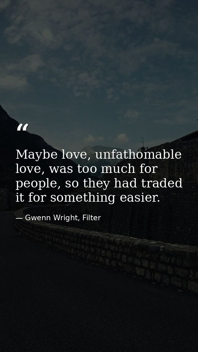Maybe love, unfathomable love, was too much for people, so they had traded it for something easier. — Gwenn Wright, Filter