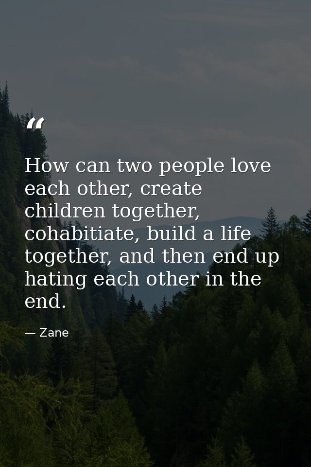 How can two people love each other, create children together, cohabitiate, build a life together, and then end up hating — Zane