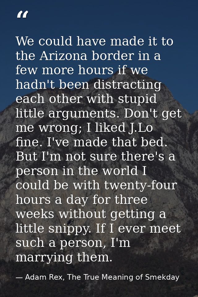 We could have made it to the Arizona border in a few more hours if we hadn't been distracting each other with stupid lit — Adam Rex, The True Meaning of Smekday