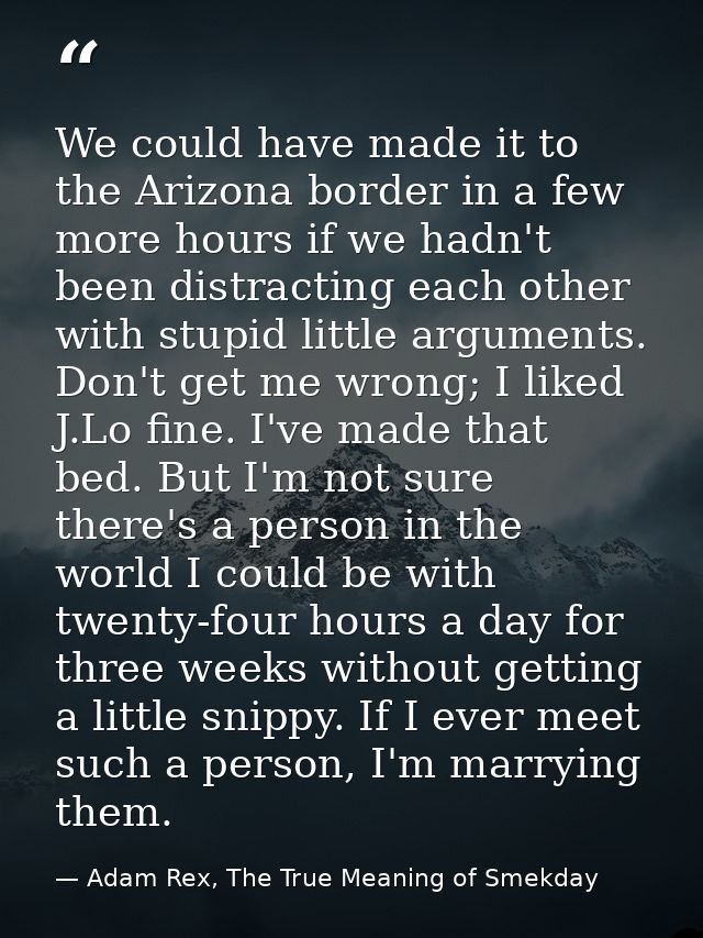 We could have made it to the Arizona border in a few more hours if we hadn't been distracting each other with stupid lit — Adam Rex, The True Meaning of Smekday