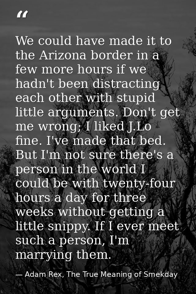 We could have made it to the Arizona border in a few more hours if we hadn't been distracting each other with stupid lit — Adam Rex, The True Meaning of Smekday