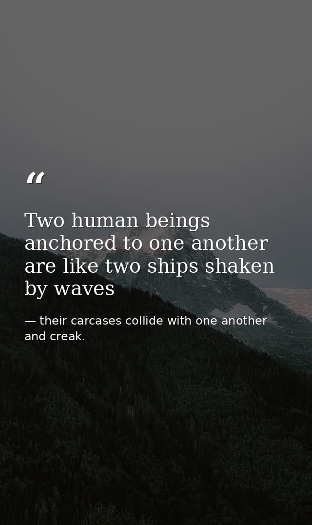 Two human beings anchored to one another are like two ships shaken by waves — their carcases collide with one another and creak.