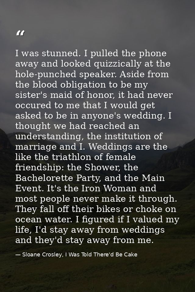 I was stunned. I pulled the phone away and looked quizzically at the hole-punched speaker. Aside from the blood obligati — Sloane Crosley, I Was Told There'd Be Cake