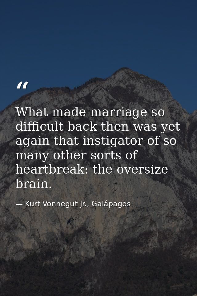 What made marriage so difficult back then was yet again that instigator of so many other sorts of heartbreak: the oversi — Kurt Vonnegut Jr., Galápagos