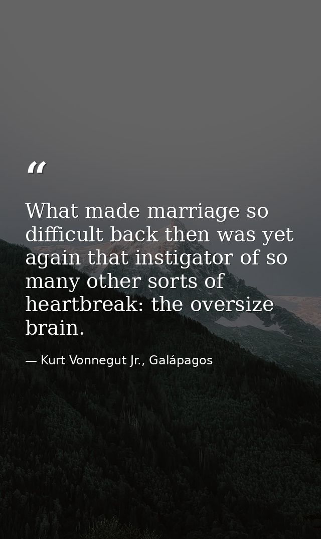 What made marriage so difficult back then was yet again that instigator of so many other sorts of heartbreak: the oversi — Kurt Vonnegut Jr., Galápagos