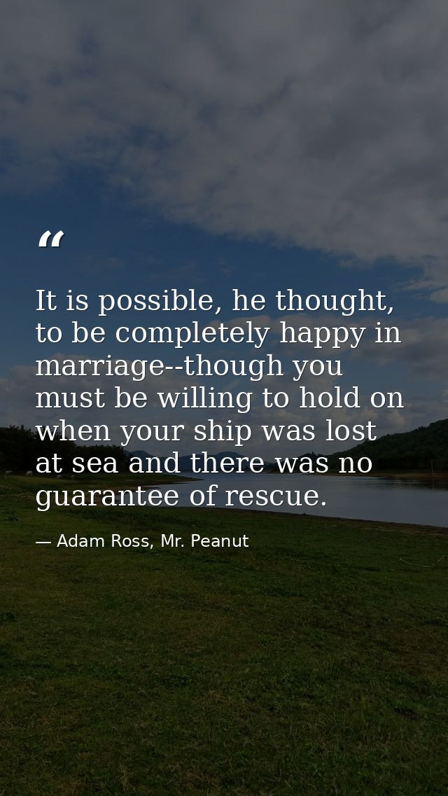 It is possible, he thought, to be completely happy in marriage--though you must be willing to hold on when your ship was — Adam Ross, Mr. Peanut