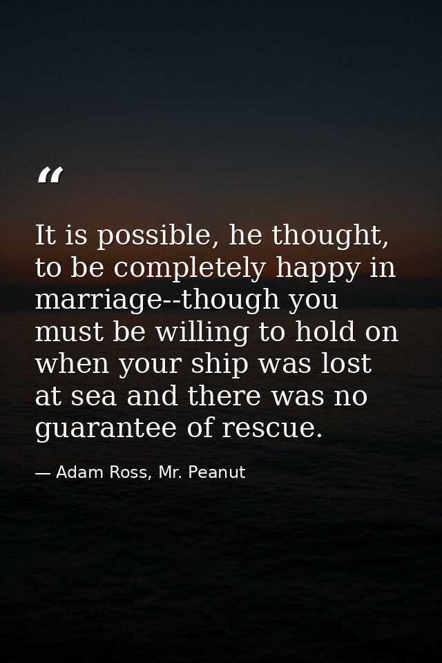 It is possible, he thought, to be completely happy in marriage--though you must be willing to hold on when your ship was — Adam Ross, Mr. Peanut
