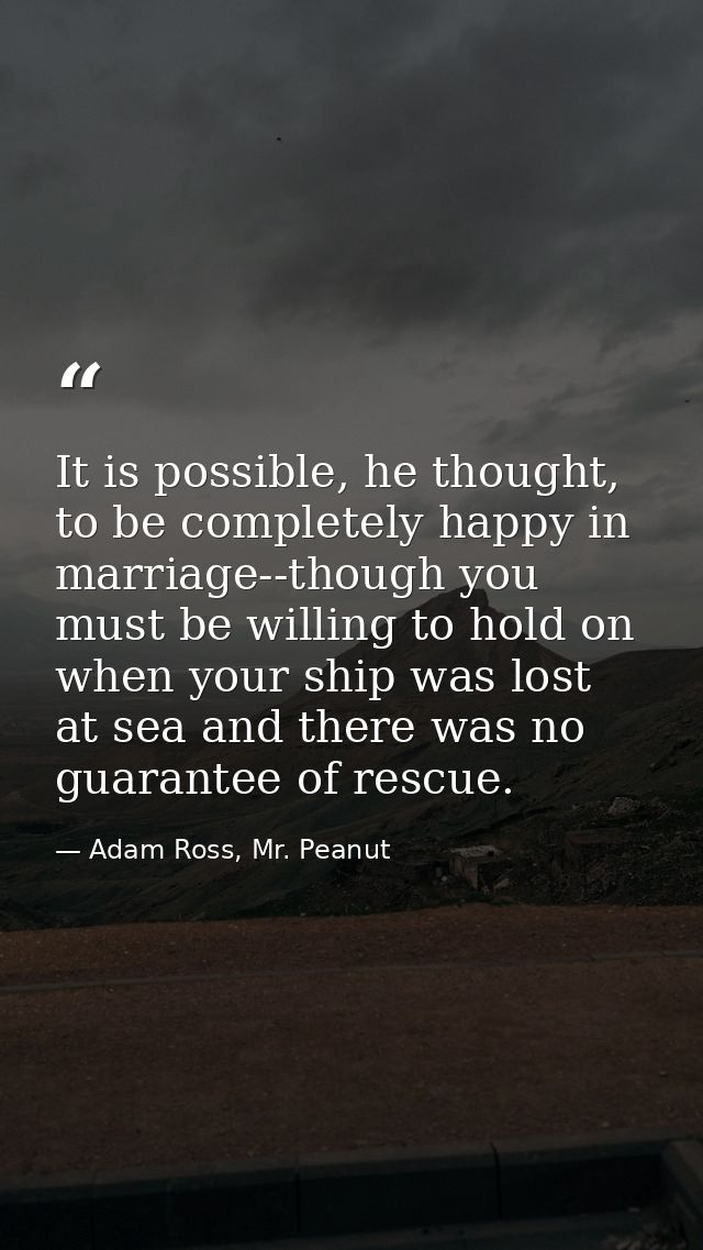 It is possible, he thought, to be completely happy in marriage--though you must be willing to hold on when your ship was — Adam Ross, Mr. Peanut