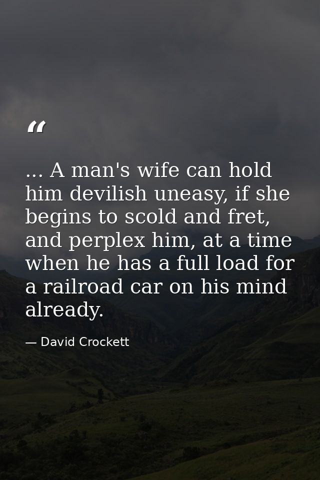 ... A man's wife can hold him devilish uneasy, if she begins to scold and fret, and perplex him, at a time when he has a — David Crockett