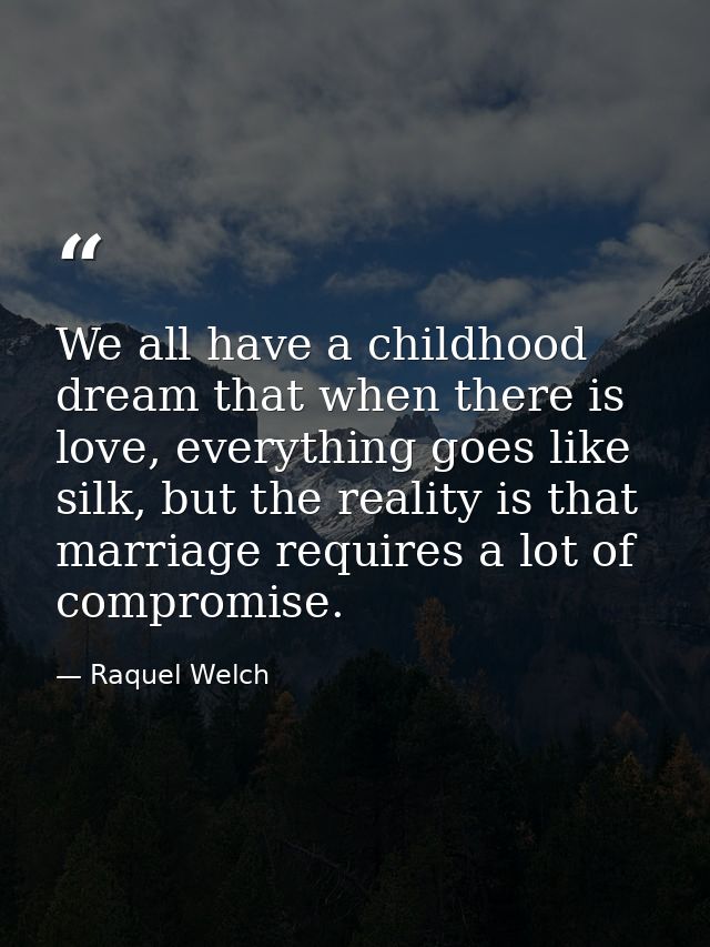 We all have a childhood dream that when there is love, everything goes like silk, but the reality is that marriage requi — Raquel Welch