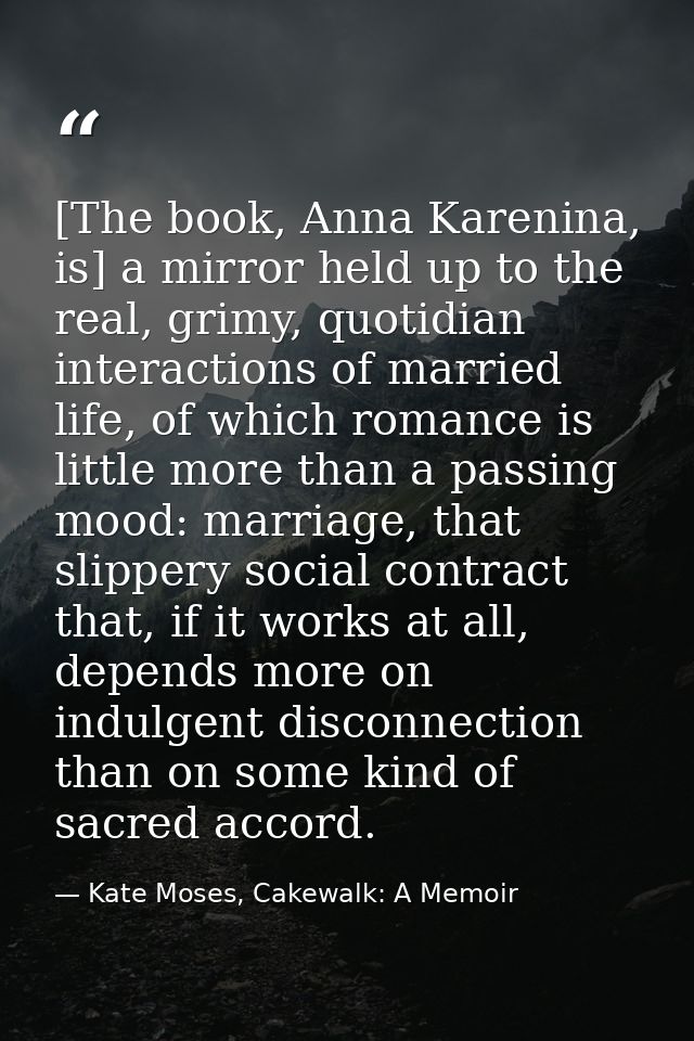 [The book, Anna Karenina, is] a mirror held up to the real, grimy, quotidian interactions of married life, of which roma — Kate Moses, Cakewalk: A Memoir