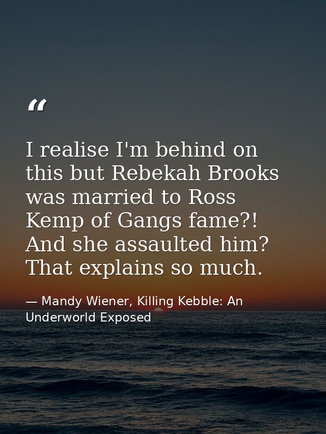 I realise I'm behind on this but Rebekah Brooks was married to Ross Kemp of Gangs fame?! And she assaulted him? That exp — Mandy Wiener, Killing Kebble: An Underworld Exposed