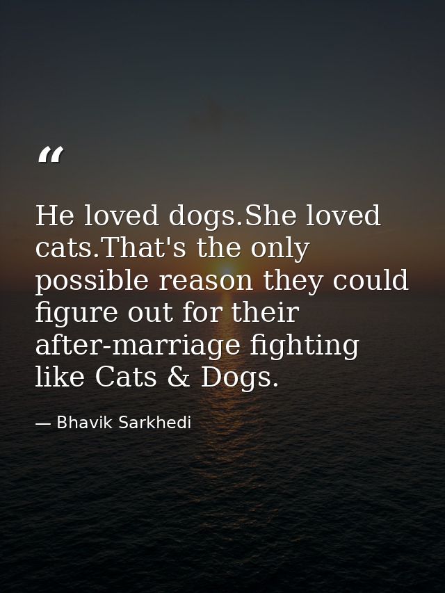 He loved dogs.She loved cats.That's the only possible reason they could figure out for their after-marriage fighting lik — Bhavik Sarkhedi