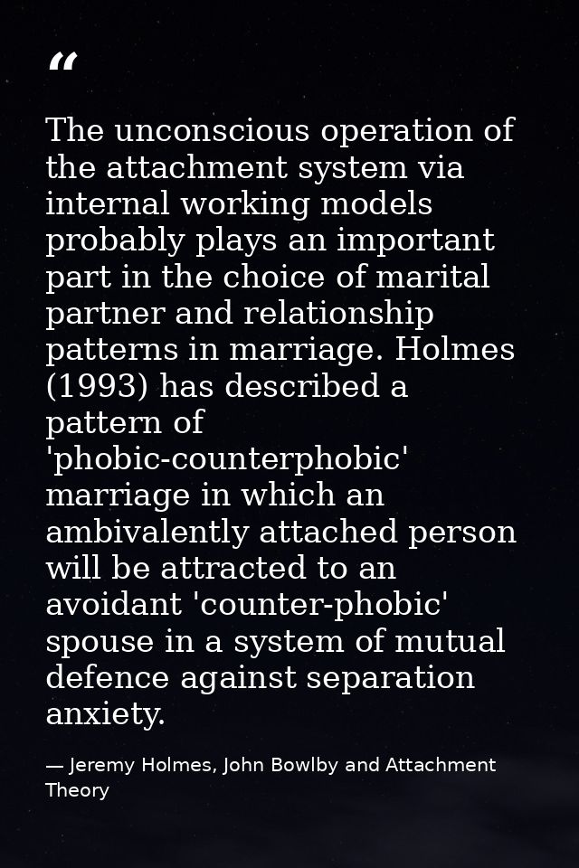The unconscious operation of the attachment system via internal working models probably plays an important part in the c — Jeremy Holmes, John Bowlby and Attachment Theory