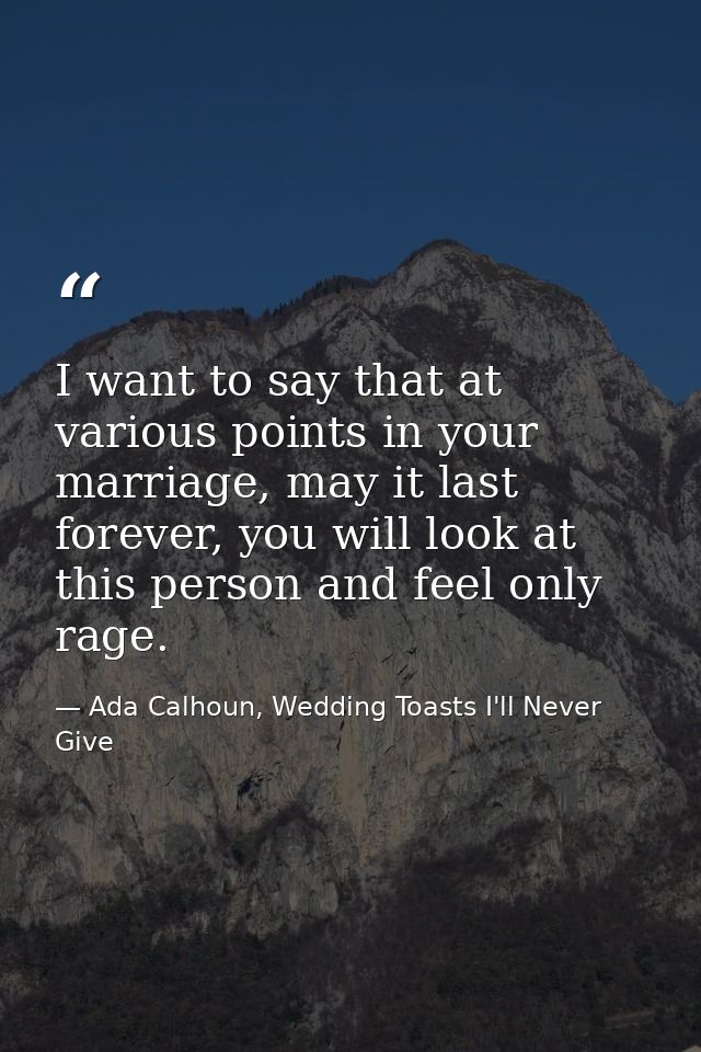 I want to say that at various points in your marriage, may it last forever, you will look at this person and feel only r — Ada Calhoun, Wedding Toasts I'll Never Give