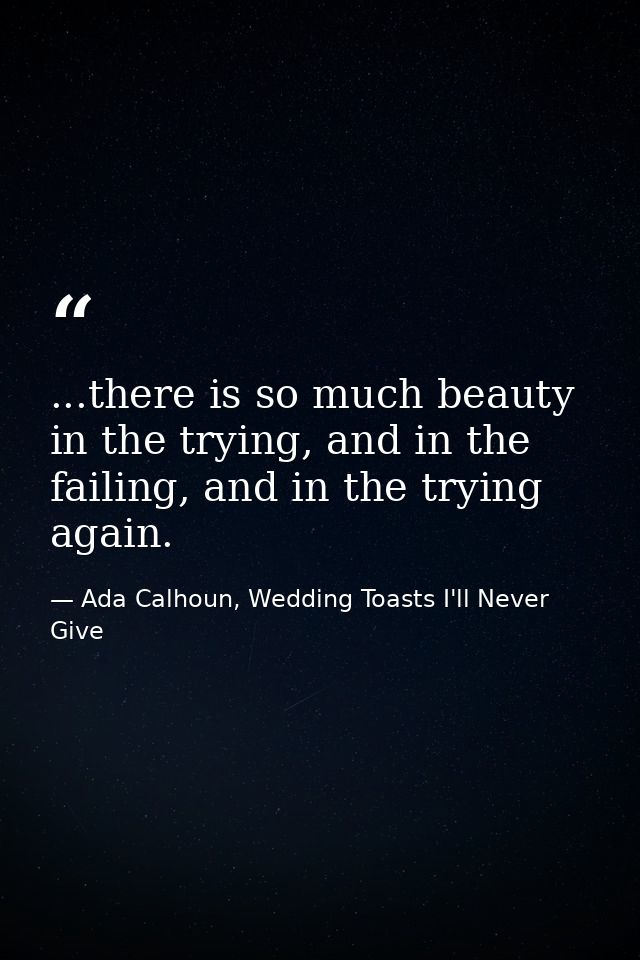 ...there is so much beauty in the trying, and in the failing, and in the trying again. — Ada Calhoun, Wedding Toasts I'll Never Give