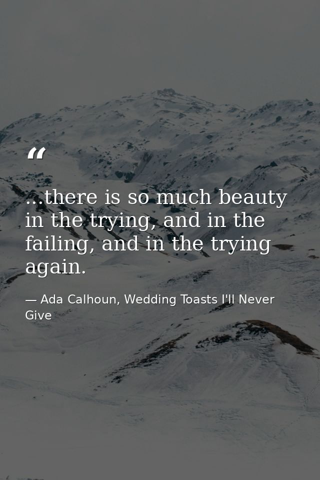 ...there is so much beauty in the trying, and in the failing, and in the trying again. — Ada Calhoun, Wedding Toasts I'll Never Give
