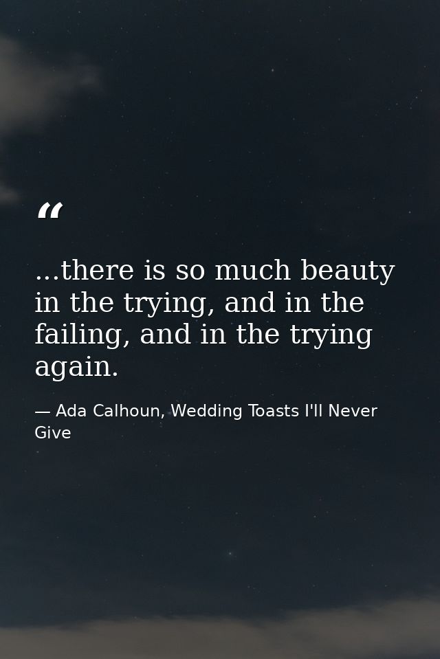 ...there is so much beauty in the trying, and in the failing, and in the trying again. — Ada Calhoun, Wedding Toasts I'll Never Give