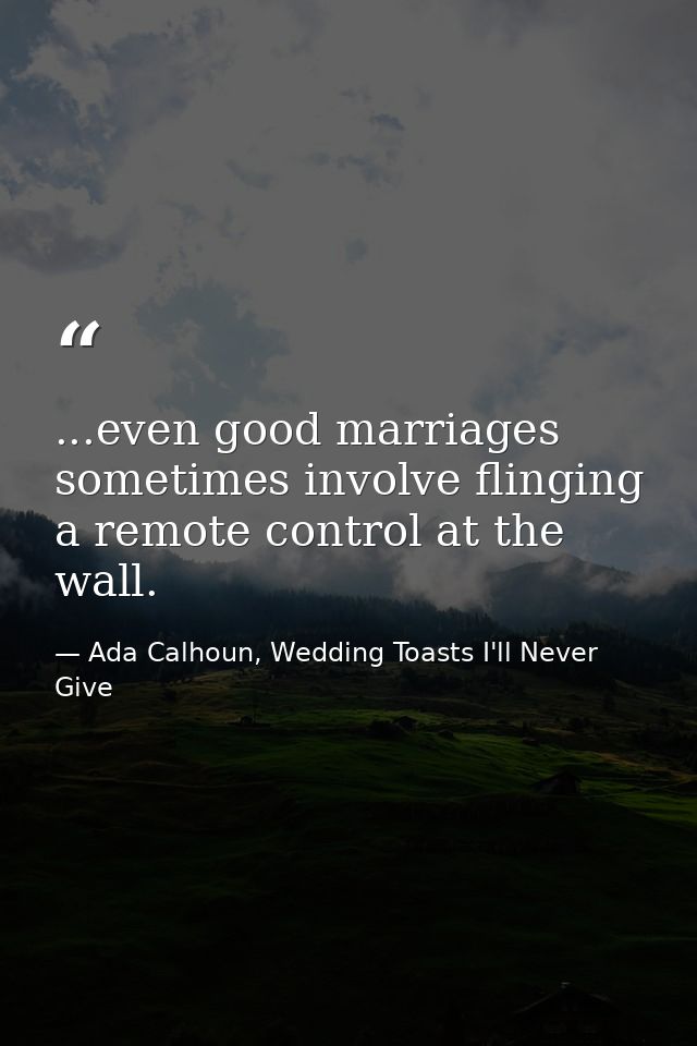 ...even good marriages sometimes involve flinging a remote control at the wall. — Ada Calhoun, Wedding Toasts I'll Never Give