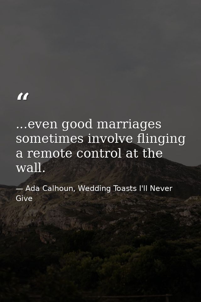 ...even good marriages sometimes involve flinging a remote control at the wall. — Ada Calhoun, Wedding Toasts I'll Never Give