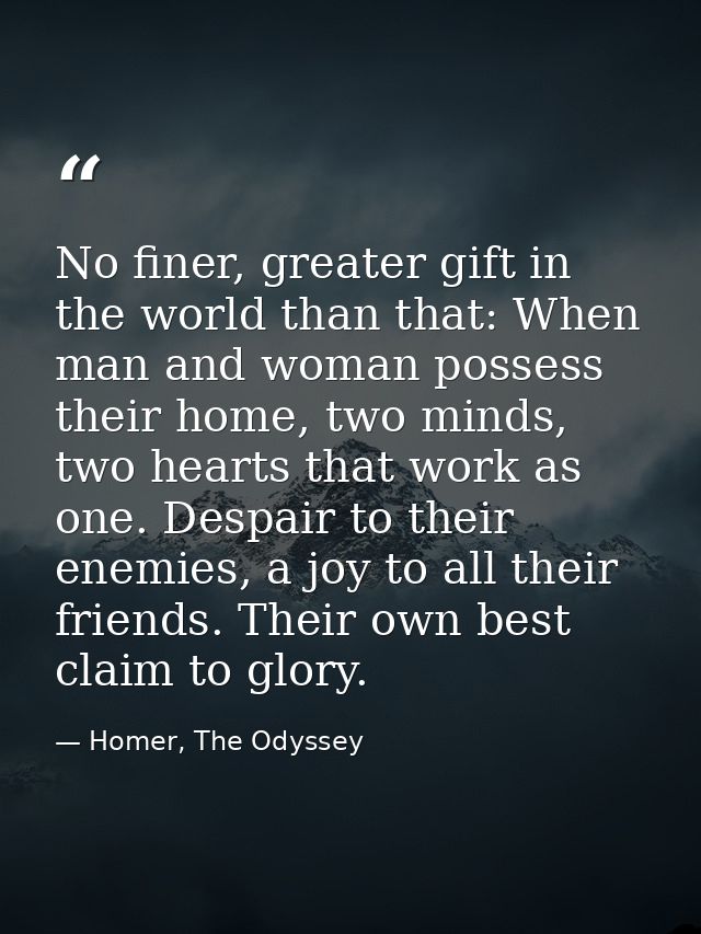 No finer, greater gift in the world than that: When man and woman possess their home, two minds, two hearts that work as — Homer, The Odyssey