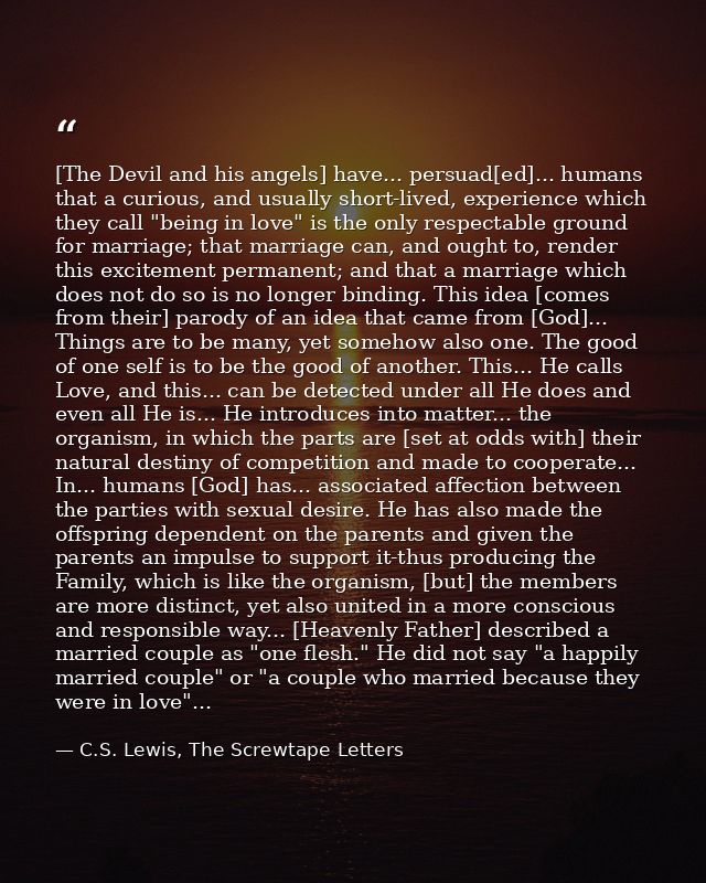 [The Devil and his angels] have... persuad[ed]... humans that a curious, and usually short-lived, experience which they  — C.S. Lewis, The Screwtape Letters