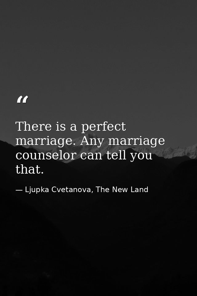 There is a perfect marriage. Any marriage counselor can tell you that. — Ljupka Cvetanova, The New Land
