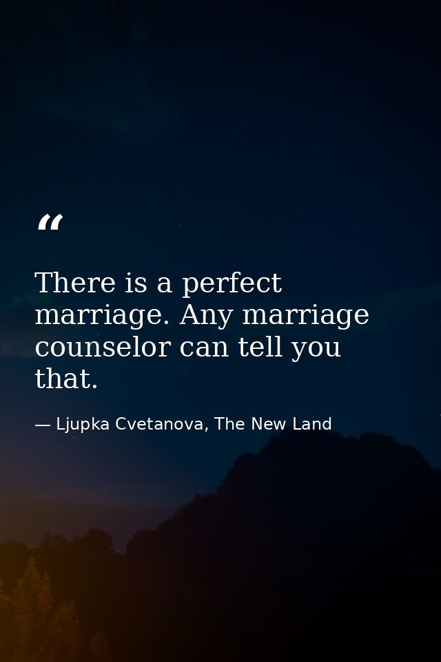 There is a perfect marriage. Any marriage counselor can tell you that. — Ljupka Cvetanova, The New Land