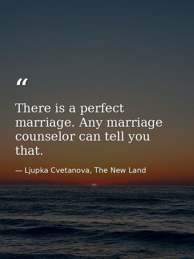 There is a perfect marriage. Any marriage counselor can tell you that. — Ljupka Cvetanova, The New Land