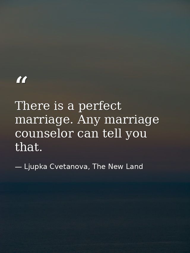 There is a perfect marriage. Any marriage counselor can tell you that. — Ljupka Cvetanova, The New Land