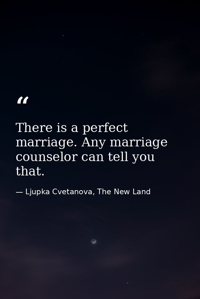 There is a perfect marriage. Any marriage counselor can tell you that. — Ljupka Cvetanova, The New Land