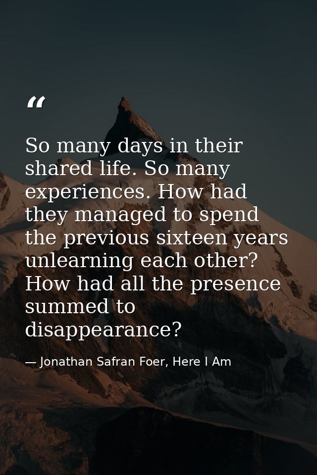 So many days in their shared life. So many experiences. How had they managed to spend the previous sixteen years unlearn — Jonathan Safran Foer, Here I Am
