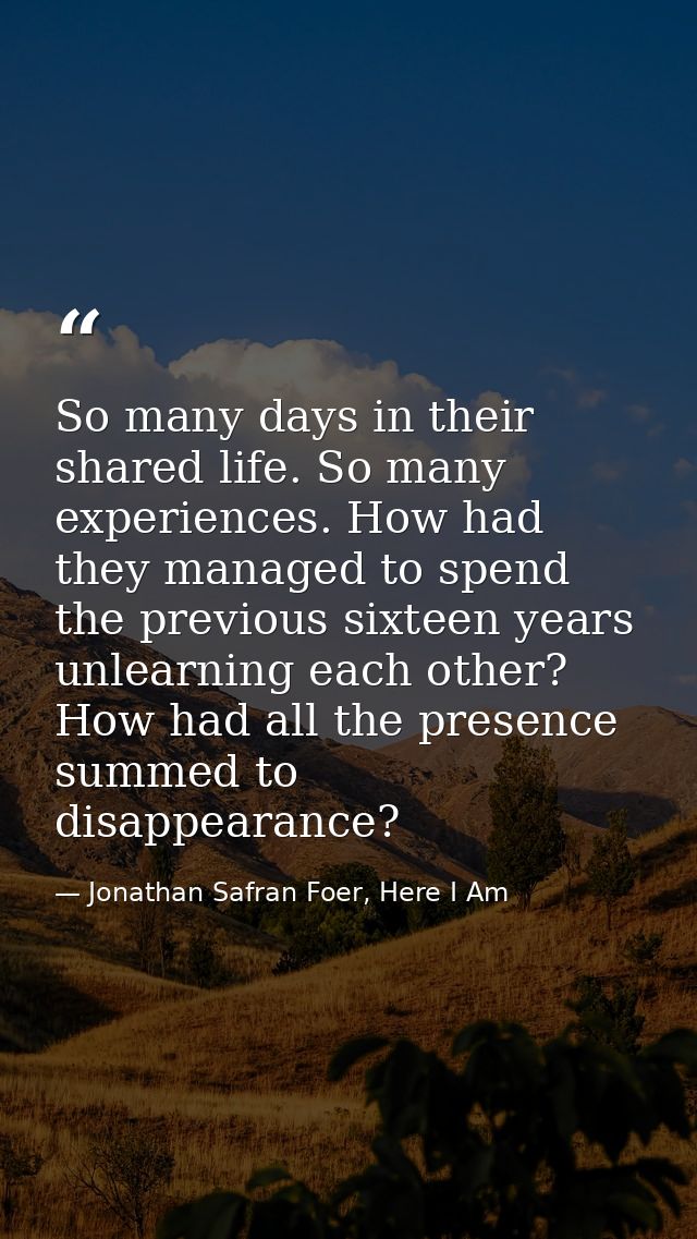 So many days in their shared life. So many experiences. How had they managed to spend the previous sixteen years unlearn — Jonathan Safran Foer, Here I Am