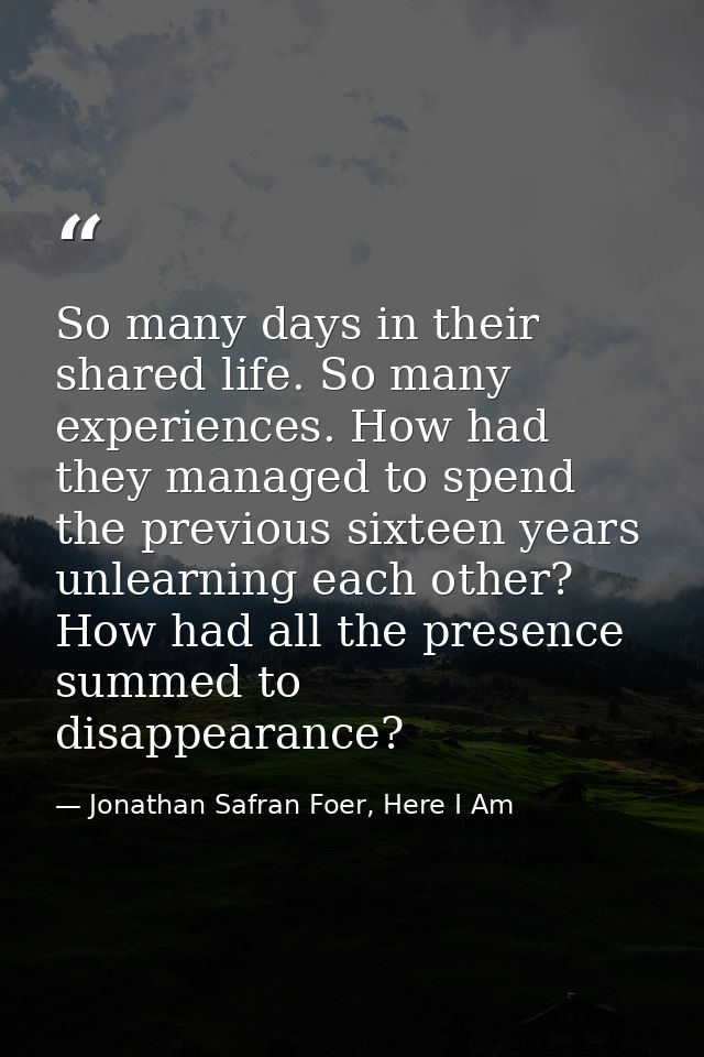 So many days in their shared life. So many experiences. How had they managed to spend the previous sixteen years unlearn — Jonathan Safran Foer, Here I Am