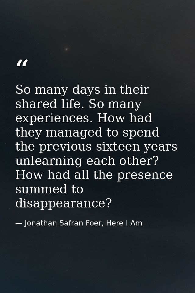 So many days in their shared life. So many experiences. How had they managed to spend the previous sixteen years unlearn — Jonathan Safran Foer, Here I Am