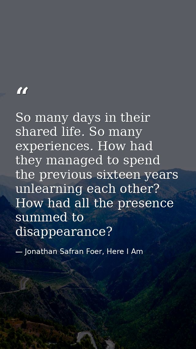 So many days in their shared life. So many experiences. How had they managed to spend the previous sixteen years unlearn — Jonathan Safran Foer, Here I Am