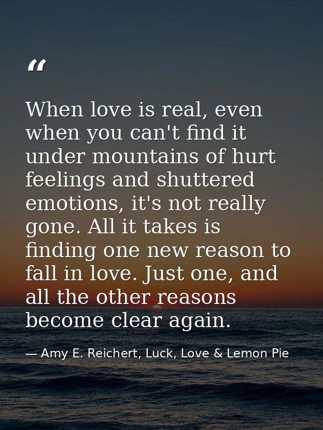 When love is real, even when you can't find it under mountains of hurt feelings and shuttered emotions, it's not really  — Amy E. Reichert, Luck, Love & Lemon Pie