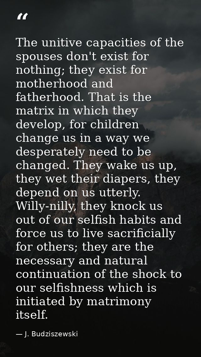 The unitive capacities of the spouses don't exist for nothing; they exist for motherhood and fatherhood. That is the mat — J. Budziszewski