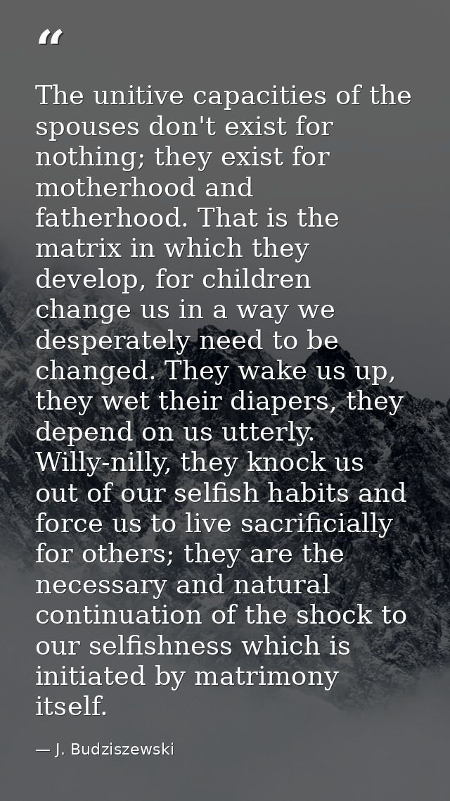 The unitive capacities of the spouses don't exist for nothing; they exist for motherhood and fatherhood. That is the mat — J. Budziszewski