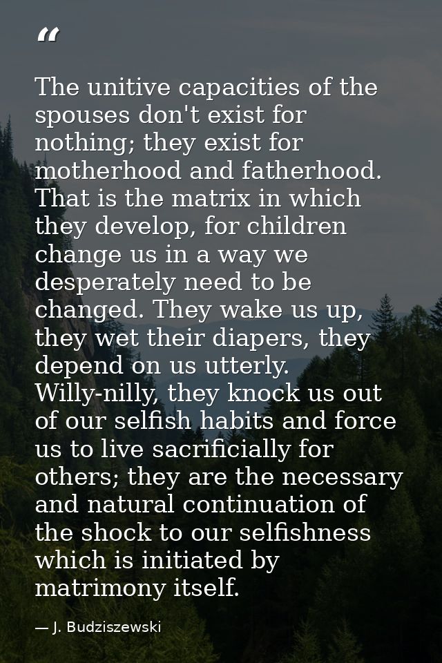 The unitive capacities of the spouses don't exist for nothing; they exist for motherhood and fatherhood. That is the mat — J. Budziszewski
