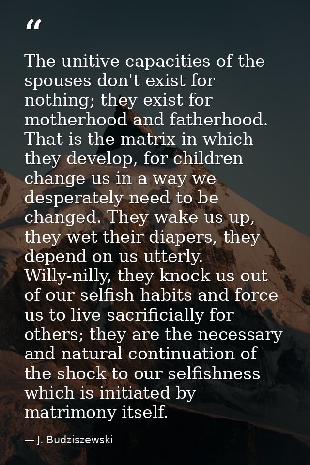 The unitive capacities of the spouses don't exist for nothing; they exist for motherhood and fatherhood. That is the mat — J. Budziszewski