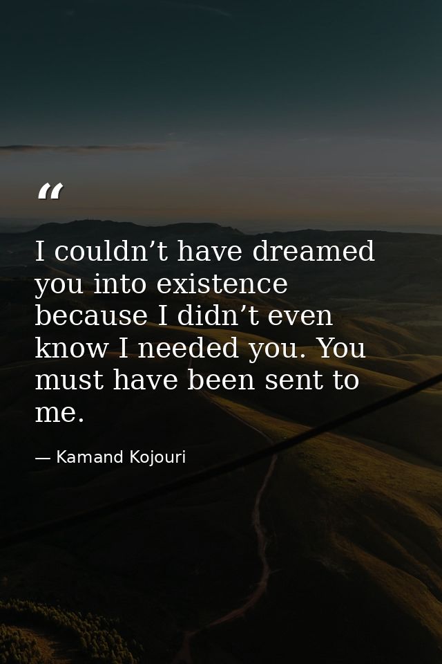 I couldn’t have dreamed you into existence because I didn’t even know I needed you. You must have been sent to me. — Kamand Kojouri