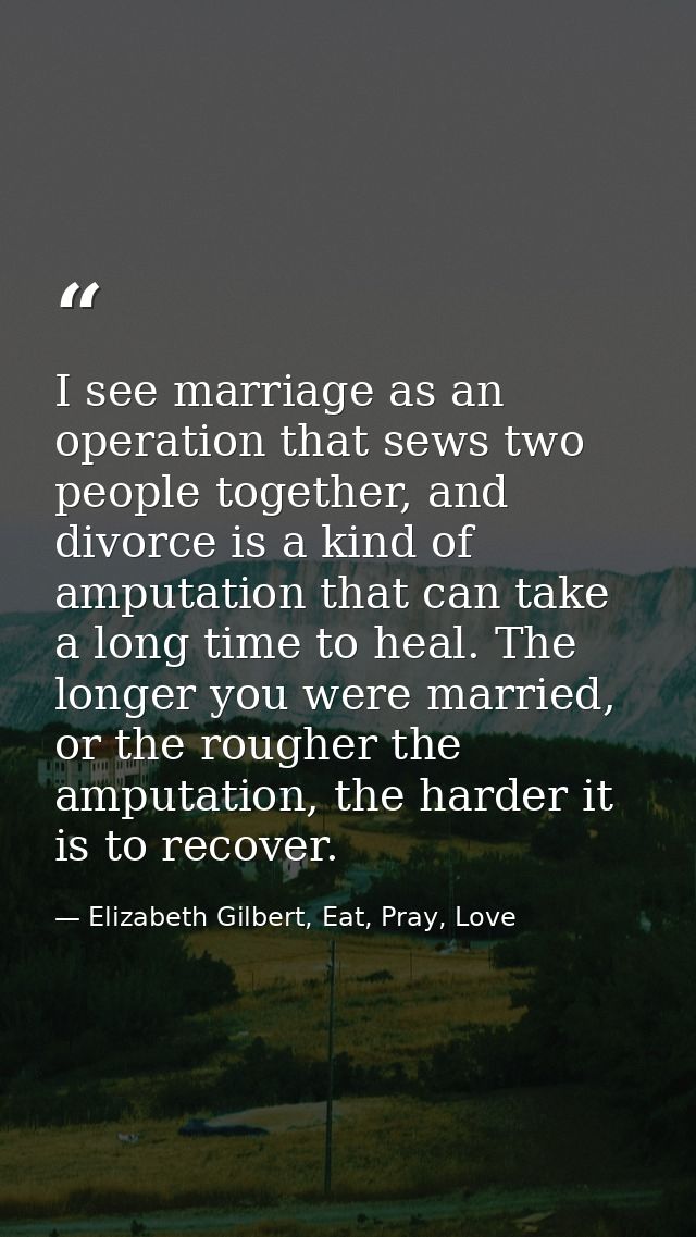 I see marriage as an operation that sews two people together, and divorce is a kind of amputation that can take a long t — Elizabeth Gilbert, Eat, Pray, Love