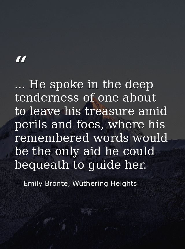 ... He spoke in the deep tenderness of one about to leave his treasure amid perils and foes, where his remembered words  — Emily Brontë, Wuthering Heights