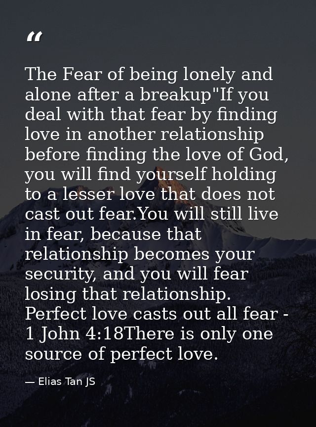 The Fear of being lonely and alone after a breakup"If you deal with that fear by finding love in another relationship be — Elias Tan JS