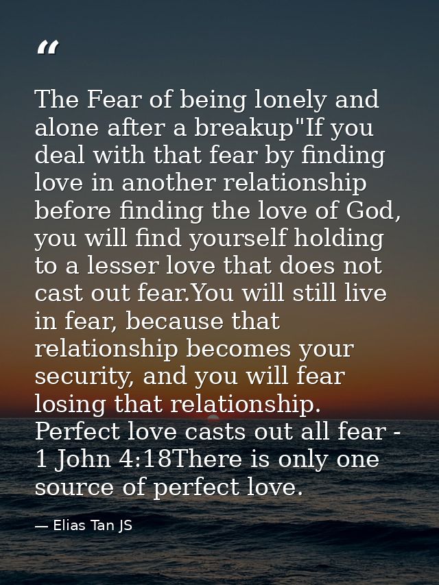 The Fear of being lonely and alone after a breakup"If you deal with that fear by finding love in another relationship be — Elias Tan JS
