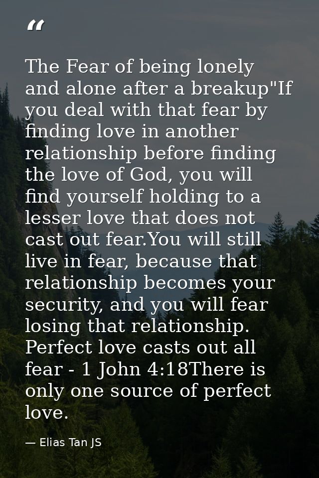 The Fear of being lonely and alone after a breakup"If you deal with that fear by finding love in another relationship be — Elias Tan JS