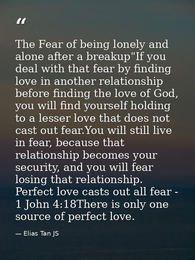 The Fear of being lonely and alone after a breakup"If you deal with that fear by finding love in another relationship be — Elias Tan JS
